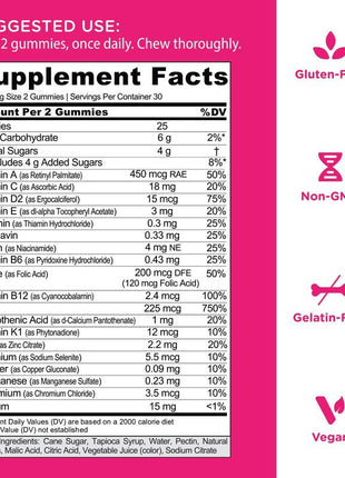 Ultimate Women's Multi Gummies 2-Pack: 13 Essential Vitamins for Healthy Hair, Skin & Nails, Immune Support, and Heart Health - Gluten-Free, Vegan, Non-GMO!
