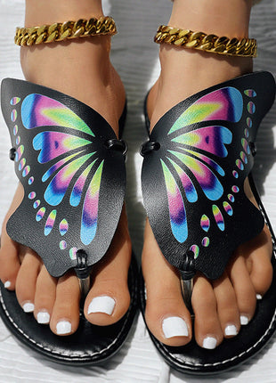 Butterfly Print Round Toe Flip Flops, Comfortable Summer Beach Shoes, Casual Women's Footwear, Perfect For Poolside And Daily Wear