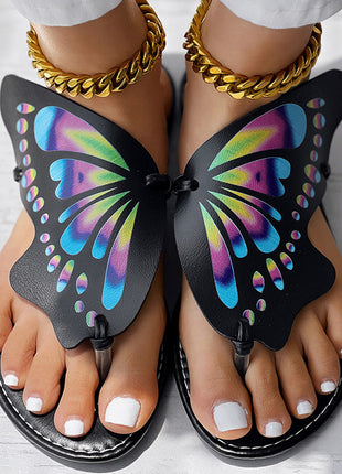 Butterfly Print Round Toe Flip Flops, Comfortable Summer Beach Shoes, Casual Women's Footwear, Perfect For Poolside And Daily Wear