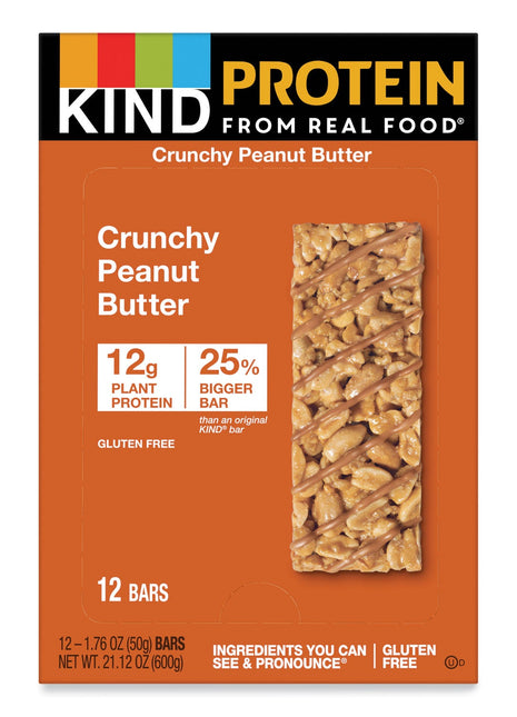 KIND Protein Bars, Crunchy Peanut Butter, 1.76 oz, 12/Pack