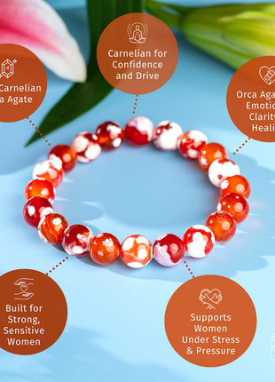 Feminine Force – Carnelian Orca Agate Bracelet