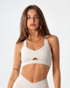 Women's Heart Neckline Sports Bra - Beige | LuxeForm Medium Support