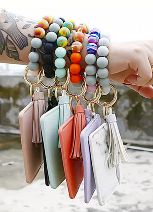 Wallet Wristlet Silicone Bead Tassel Keychains Women Girls
