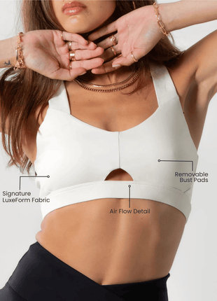 Women's Heart Neckline Sports Bra - Beige | LuxeForm Medium Support