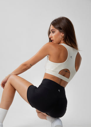 Women's Heart Neckline Sports Bra - Beige | LuxeForm Medium Support