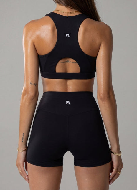 Women's Heart Neckline Sports Bra - Black | LuxeForm Medium Support