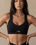 Women's Heart Neckline Sports Bra - Black | LuxeForm Medium Support