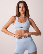Women's Heart Neckline Sports Bra - Baby Blue | LuxeForm Medium Support