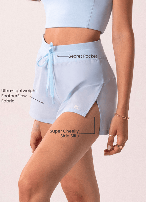 Cheeky Baby Blue Flyaway Shorts | Women's Running & Workouts | Runner's Athletics