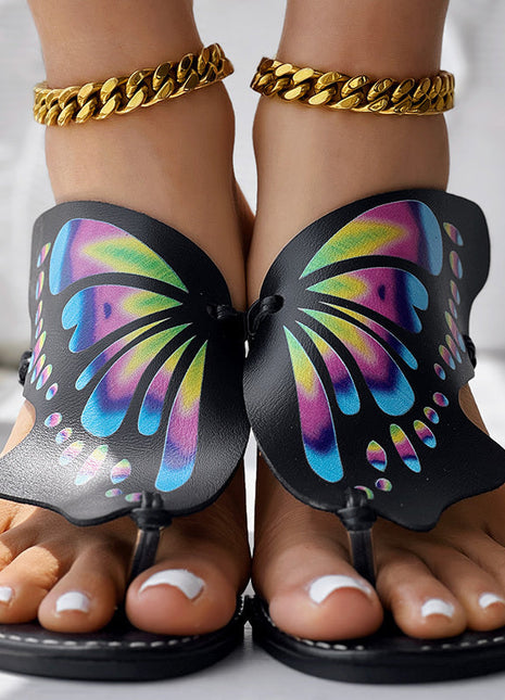Butterfly Print Round Toe Flip Flops, Comfortable Summer Beach Shoes, Casual Women's Footwear, Perfect For Poolside And Daily Wear