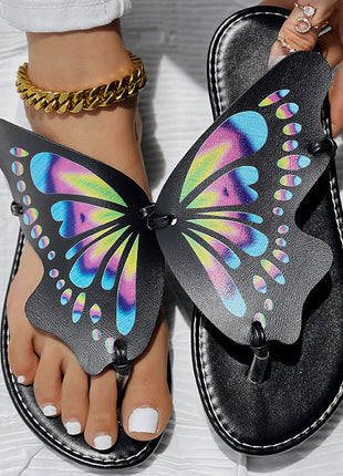 Butterfly Print Round Toe Flip Flops, Comfortable Summer Beach Shoes, Casual Women's Footwear, Perfect For Poolside And Daily Wear