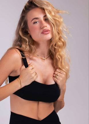 Women's Bandage Push-Up Sports Bra - Black | Square Neckline Compression