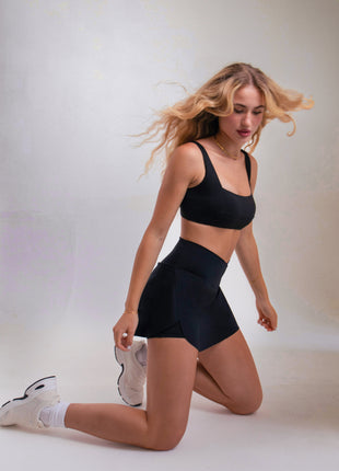 Women's Bandage Push-Up Sports Bra - Black | Square Neckline Compression