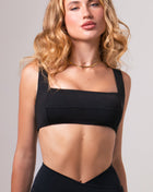 Women's Bandage Push-Up Sports Bra - Black | Square Neckline Compression