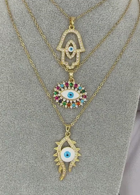 "EVIL EYE" NECKLACE, 18K GOLD PLATED STEEL